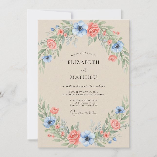 Invitation Mariage au feuillage de corail céruléen Eucalyptus (Devant)