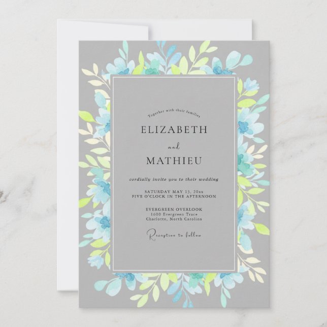 Invitation Mariage au feuillage de eucalyptus chartreuse sur  (Devant)