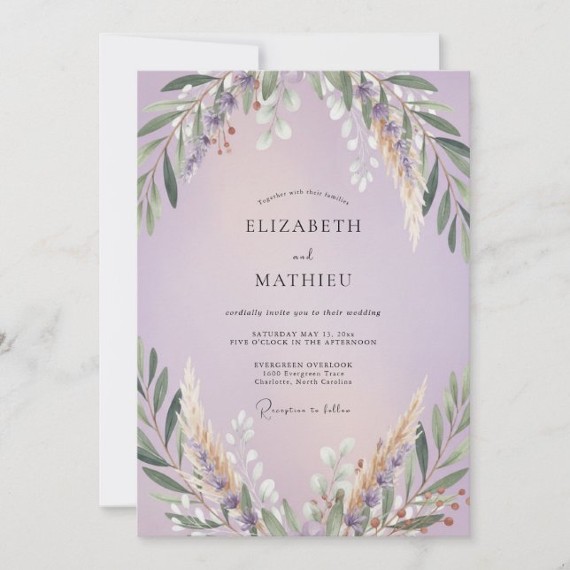 Invitation Mariage au feuillage de eucalyptus de Pampas de li (Devant)