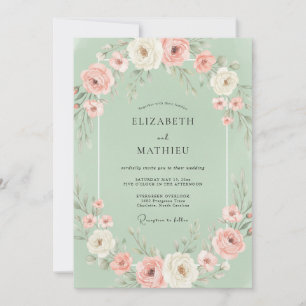 Invitation Mariage au feuillage de eucalyptus rose tendre men
