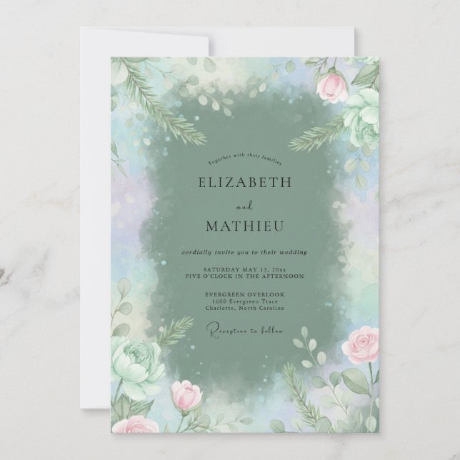 Invitation Mariage au Feuillage de Feuilles de Slate Poussiér (Devant)