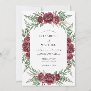 Invitation Mariage au feuillage de fougère bordeaux