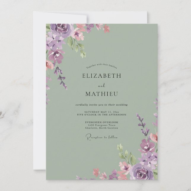 Invitation Mariage au feuillage de lavande céladon eucalyptus (Devant)
