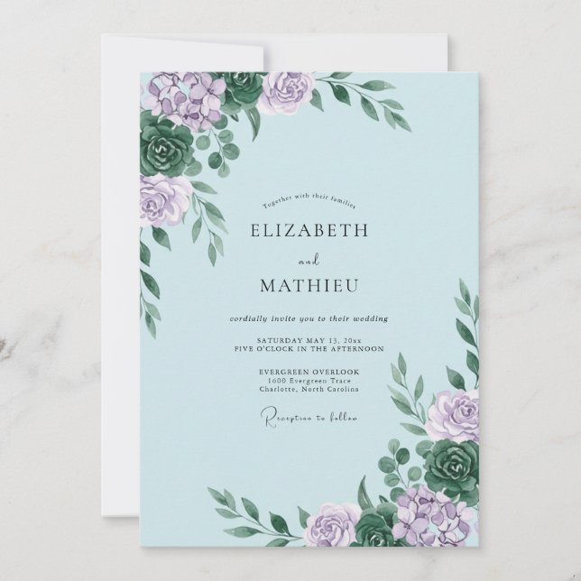Invitation Mariage au feuillage de lilas et eucalyptus (Devant)