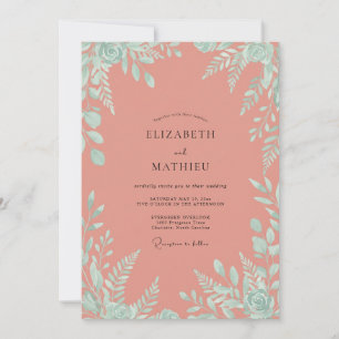 Invitation Mariage au feuillage de menthe corail eucalyptus