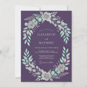 Invitation Mariage au feuillage de menthe prune et eucalyptus