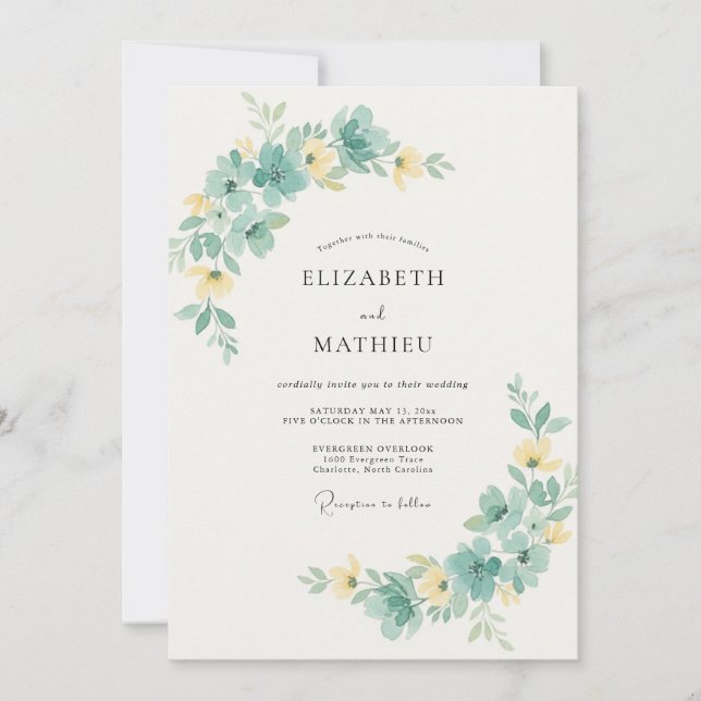 Invitation Mariage au feuillage de mer et eucalyptus beurré (Devant)