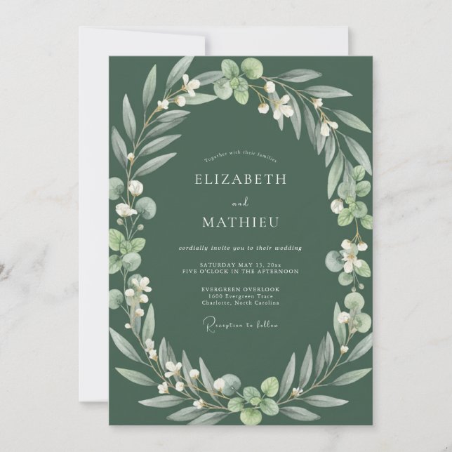 Invitation Mariage au feuillage de mousse sombre (Devant)