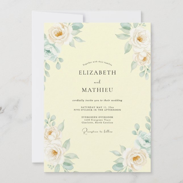 Invitation Mariage au feuillage de pêche beurré Eucalyptus (Devant)