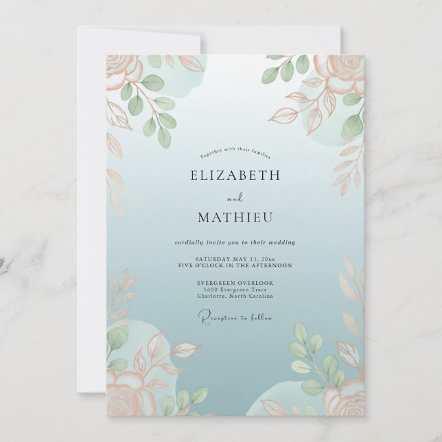 Invitation Mariage au feuillage de pêche céleste Eucalyptus (Devant)