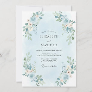 Invitation Mariage au feuillage de pêche en poudre d'eucalypt