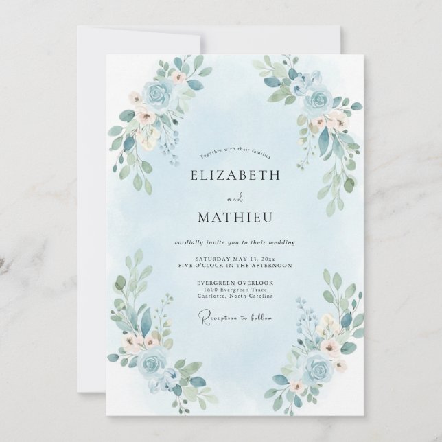Invitation Mariage au feuillage de pêche en poudre d'eucalypt (Devant)