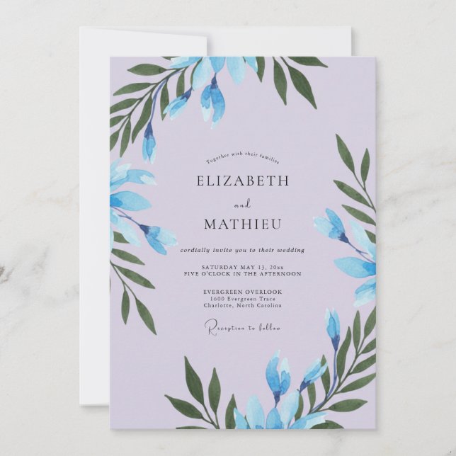 Invitation Mariage au feuillage de pervenche gris Eucalyptus (Devant)