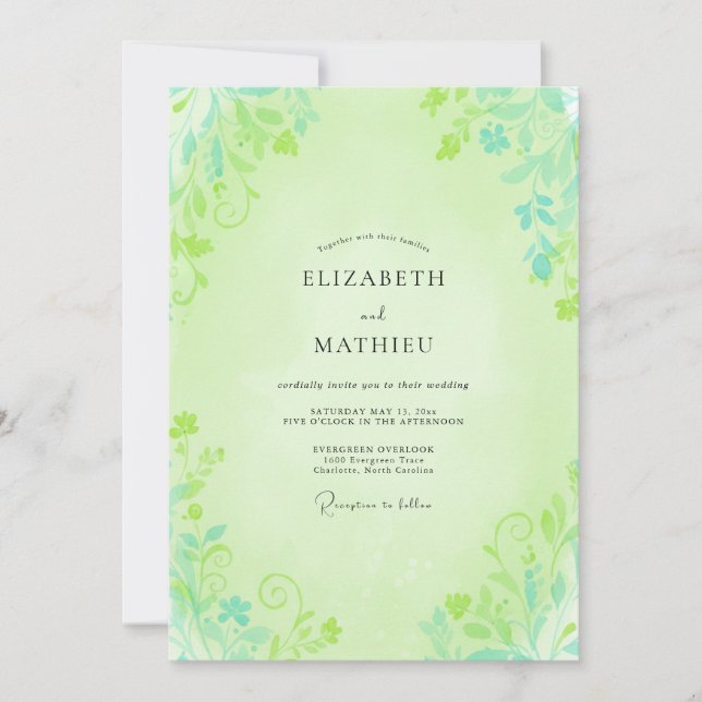 Invitation Mariage au feuillage de pistache Eucalyptus atténu (Devant)
