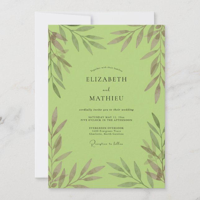 Invitation Mariage au feuillage de pistachio Eucalyptus (Devant)