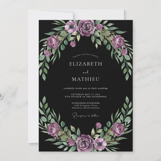 Invitation Mariage au feuillage de prune Eucalyptus noir (Devant)