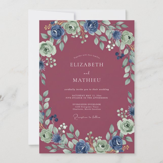 Invitation Mariage au feuillage de renoncule de baie (Devant)