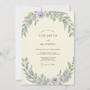 Invitation Mariage au feuillage de sauge lilas et eucalyptus