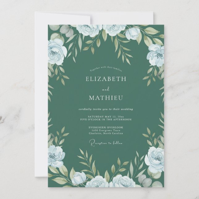 Invitation Mariage au feuillage de teal profond et eucalyptus (Devant)