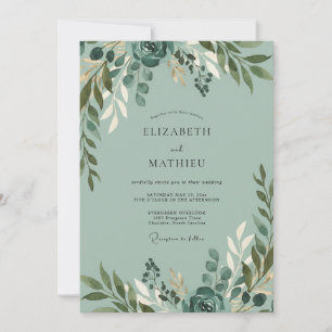 Invitation Mariage au feuillage de teck poussiéreux et eucaly