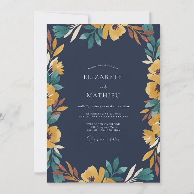 Invitation Mariage au feuillage de teck vert eucalyptus doux (Devant)