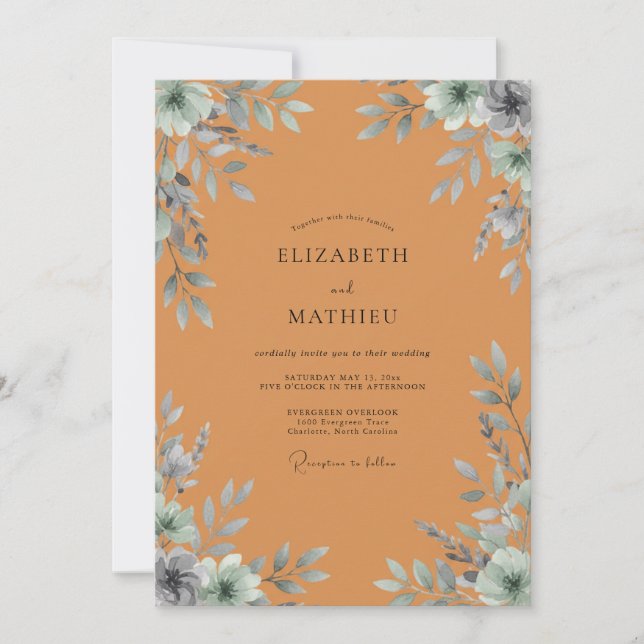 Invitation Mariage au feuillage de terre cuite eucalyptus att (Devant)