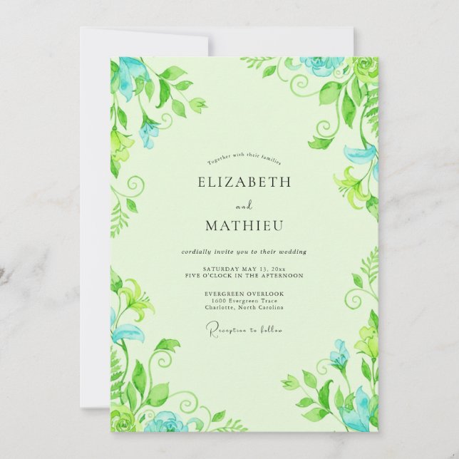 Invitation Mariage au feuillage d'eucalyptus Aqua Lime (Devant)
