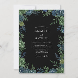 Invitation Mariage au feuillage d'eucalyptus ardoise de minui