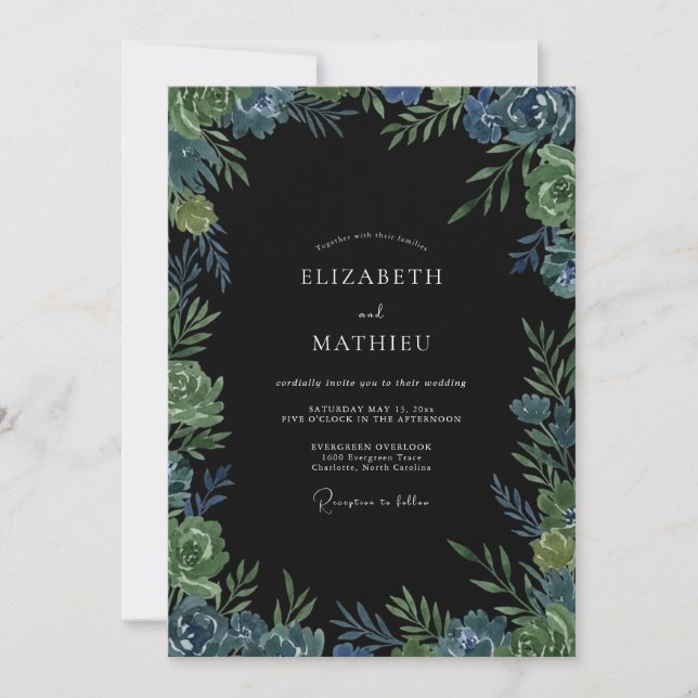 Invitation Mariage au feuillage d'eucalyptus ardoise de minui (Devant)