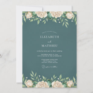 Invitation Mariage au feuillage d'eucalyptus ardoise profond