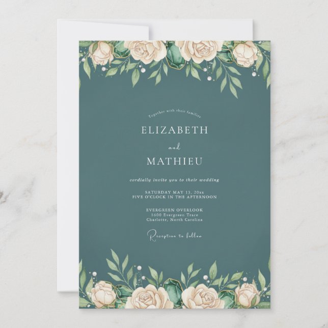 Invitation Mariage au feuillage d'eucalyptus ardoise profond (Devant)