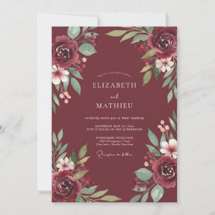 Invitation Mariage au feuillage d'eucalyptus bordeaux