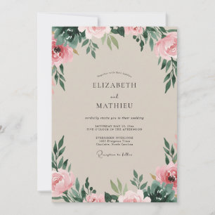 Invitation Mariage au feuillage d'eucalyptus champagne rose p