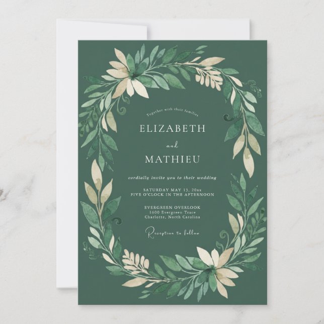 Invitation Mariage au feuillage d'eucalyptus émeraude (Devant)