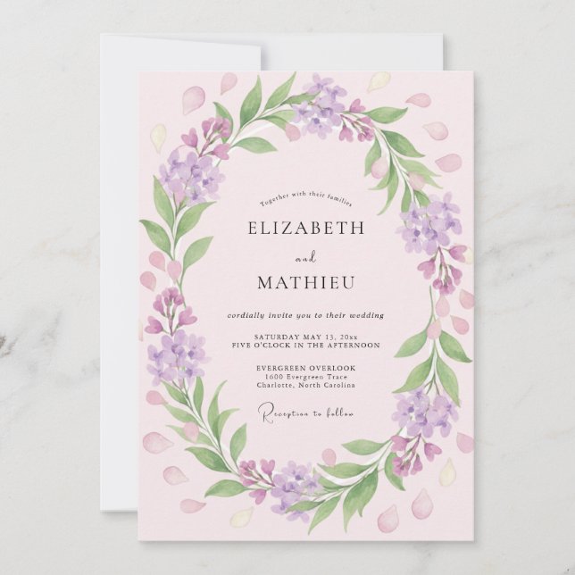 Invitation Mariage au feuillage d'eucalyptus et au lavande (Devant)
