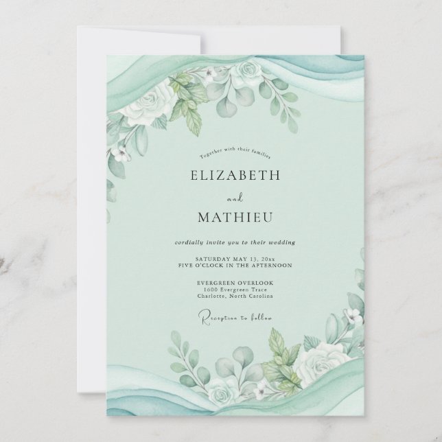 Invitation Mariage au feuillage d'eucalyptus et pistache (Devant)