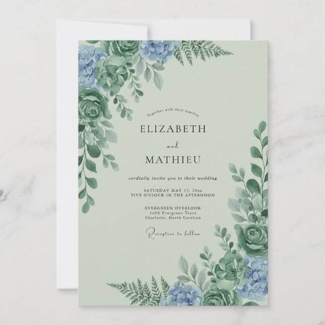 Invitation Mariage au feuillage d'eucalyptus fleur de maïs cé (Devant)