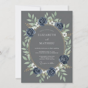 Invitation Mariage au feuillage d'eucalyptus indigo ardoise