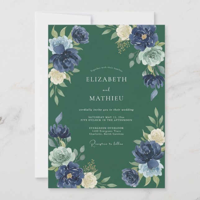Invitation Mariage au feuillage d'eucalyptus indigo chasseur (Devant)