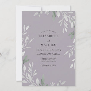Invitation Mariage au feuillage d'eucalyptus lilas mauve atté