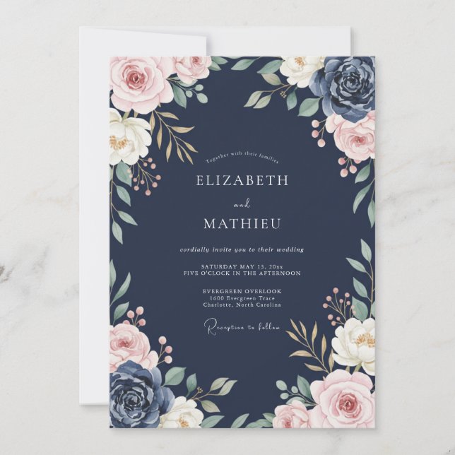 Invitation Mariage au feuillage d'eucalyptus mauve minuit (Devant)