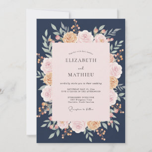 Invitation Mariage au feuillage d'eucalyptus Midnight Blush