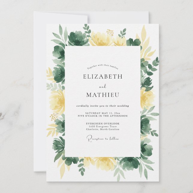 Invitation Mariage au feuillage d'eucalyptus olive doré (Devant)