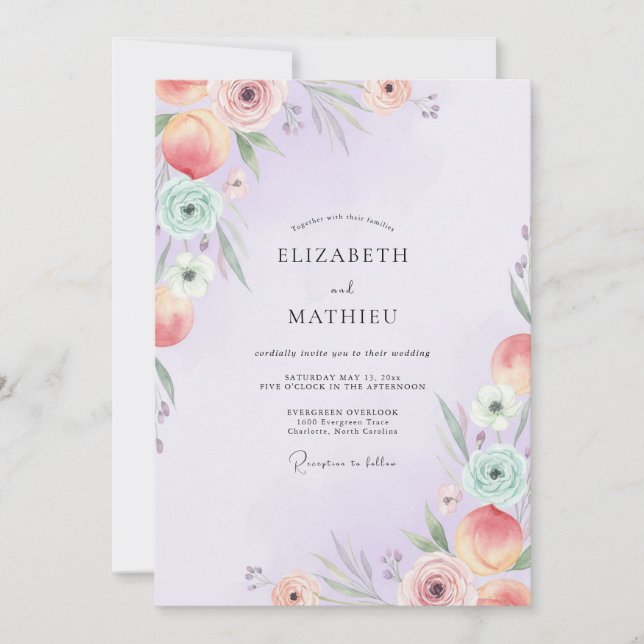 Invitation Mariage au feuillage d'eucalyptus pastel lavande (Devant)