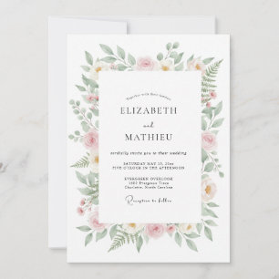 Invitation Mariage au feuillage d'eucalyptus rose pastel