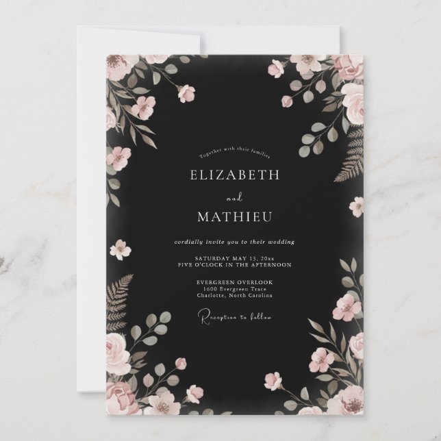 Invitation Mariage au feuillage d'eucalyptus teinté de rose (Devant)