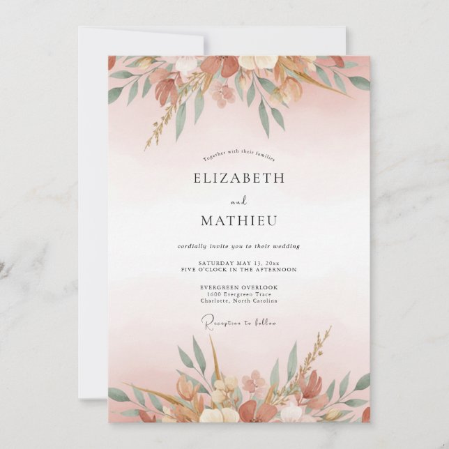 Invitation Mariage au feuillage d'eucalyptus Terracotta Blush (Devant)