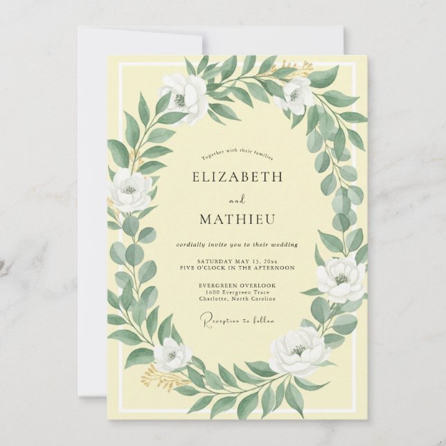 Invitation Mariage au feuillage d'olive citron eucalyptus att (Devant)
