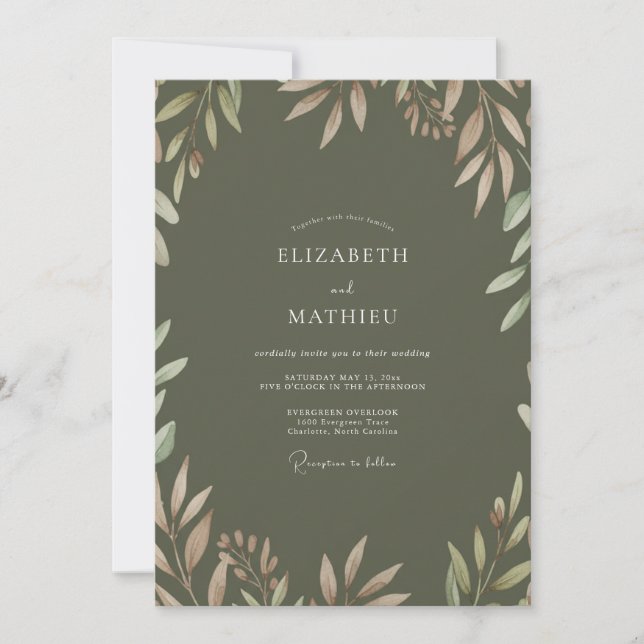 Invitation Mariage au feuillage d'olive gris Eucalyptus (Devant)