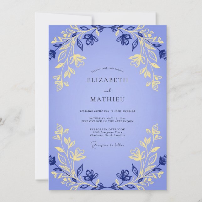 Invitation Mariage au feuillage doré et eucalyptus gris avec  (Devant)